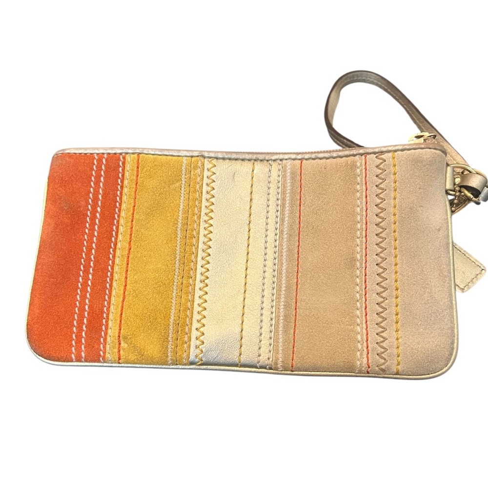 Coach Y2K Striped Suede Leather Pieced Multicolor Women's Wristlet